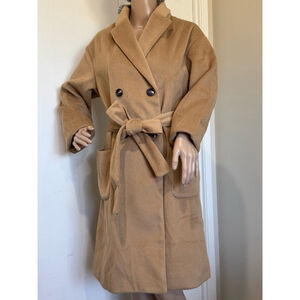 Women's Grace Karin camel double breasted belted washable overcoat Size S